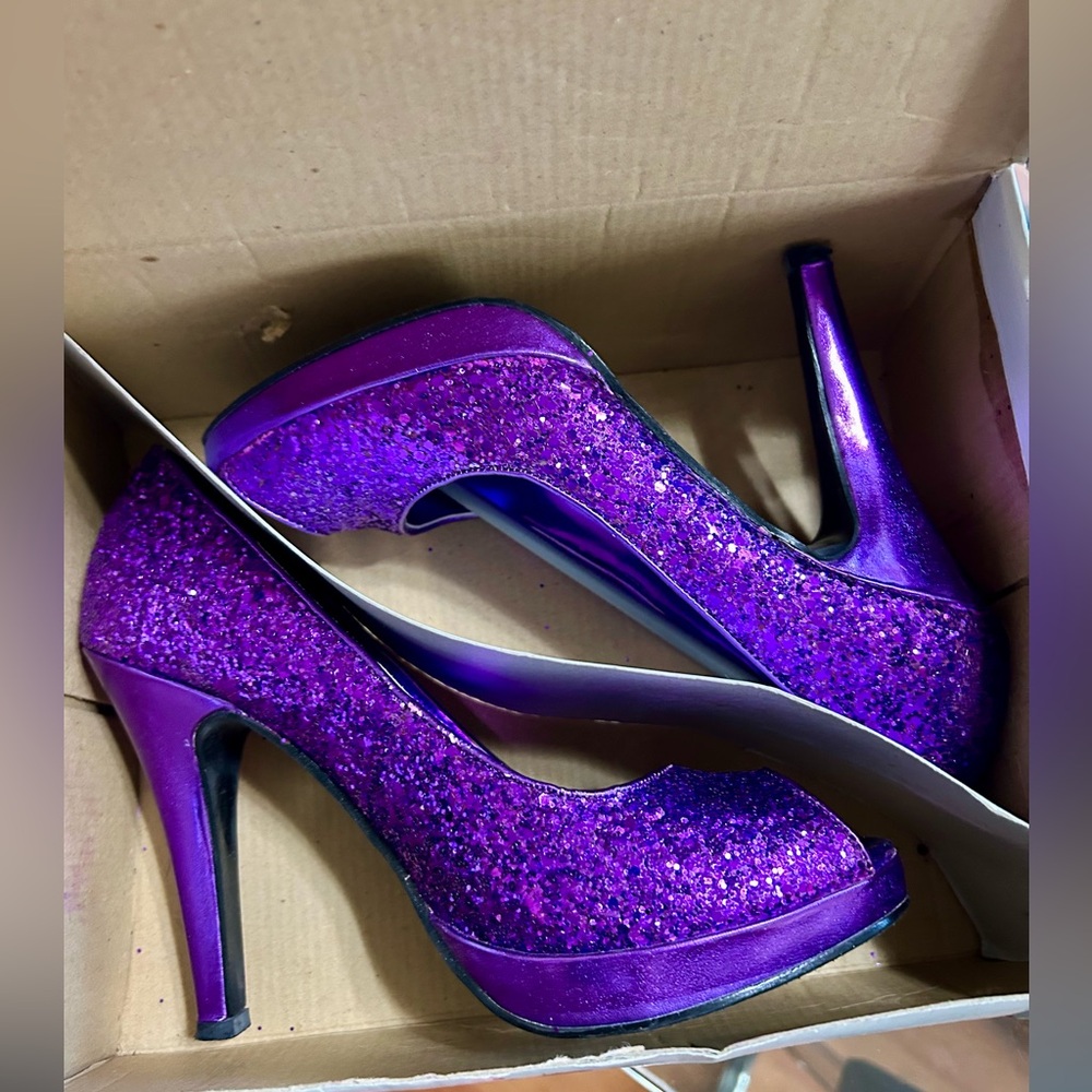 Shiekh Purple Glitter Platform Heels SZ 7 Y2K